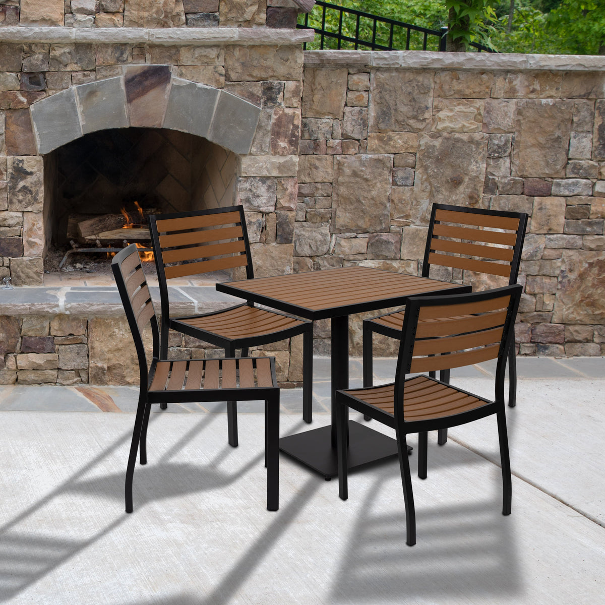 Flash Furniture XU-DG-10456036-GG Outdoor Patio Bistro Dining Table Set with 4 Chairs and Faux Teak Poly Slats - View 7
