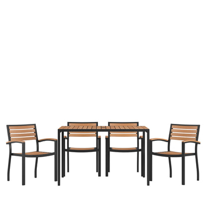 Flash Furniture XU-DG-304860064-GG Black Steel Framed 30" x 48"Faux Teak Table with Umbrella Hole & 4 Club Chairs - Main view