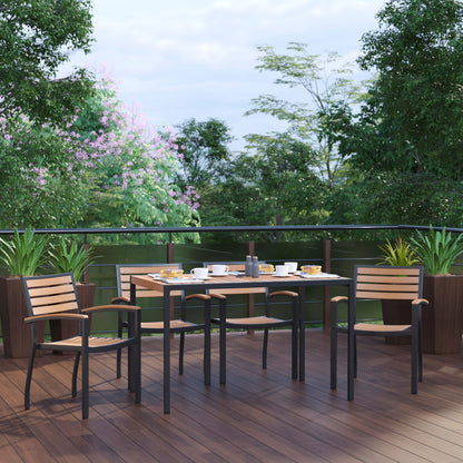 Flash Furniture XU-DG-304860064-GG Black Steel Framed 30" x 48"Faux Teak Table with Umbrella Hole & 4 Club Chairs - View 2
