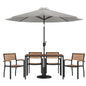 Flash Furniture XU-DG-304860064-UB19BGY-GG 30" x 48" Faux Teak Patio Table, 4 Chairs and Gray 9FT Patio Umbrella with Base - Main view