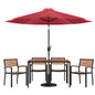 Flash Furniture XU-DG-304860064-UB19BRD-GG 30" x 48" Faux Teak Patio Table, 4 Chairs and Red 9FT Patio Umbrella with Base - Main view