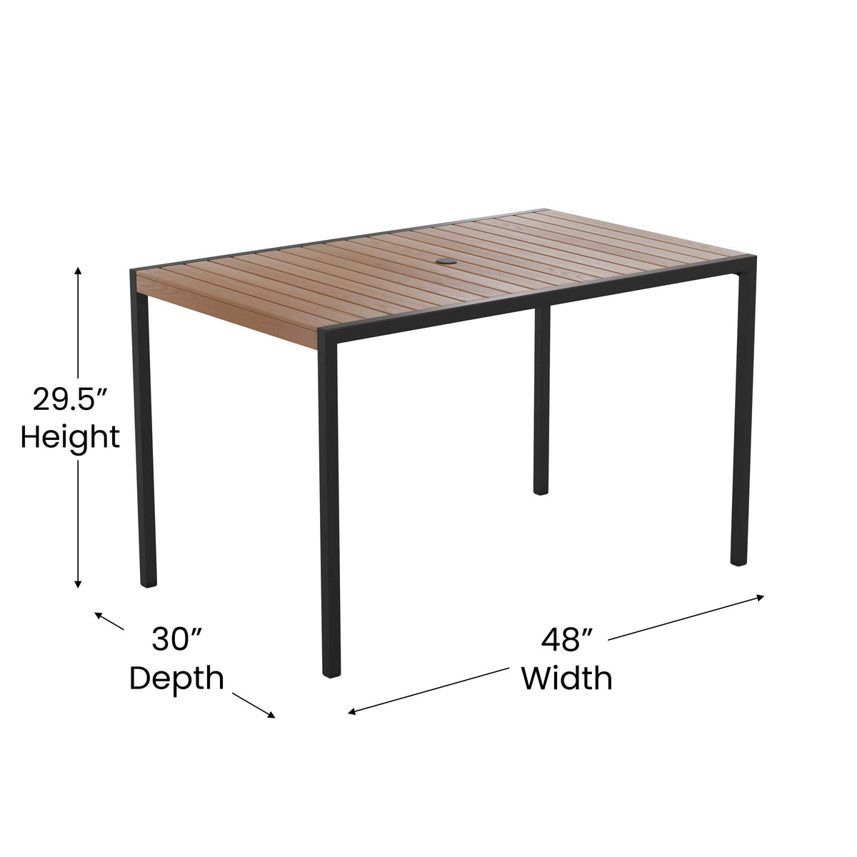 Flash Furniture XU-DG-304860064-UB19BTL-GG 30" x 48" Faux Teak Patio Table, 4 Chairs and Teal 9FT Patio Umbrella with Base - View 7