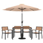 Flash Furniture XU-DG-304860064-UB19BTN-GG 30" x 48" Faux Teak Patio Table, 4 Chairs and Tan 9FT Patio Umbrella with Base - Main view