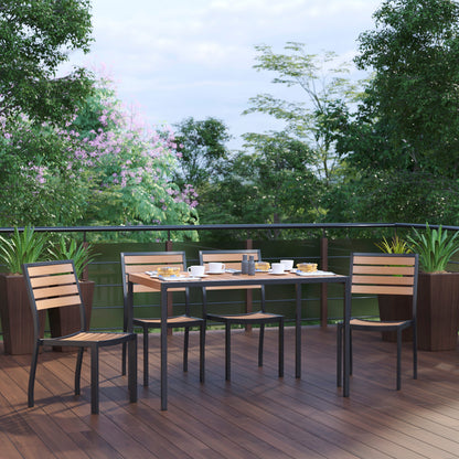 Flash Furniture XU-DG-304860364-GG Indoor/Outdoor 30" x 48" Black Steel Framed Faux Teak Patio Table with 4 Chairs - View 2
