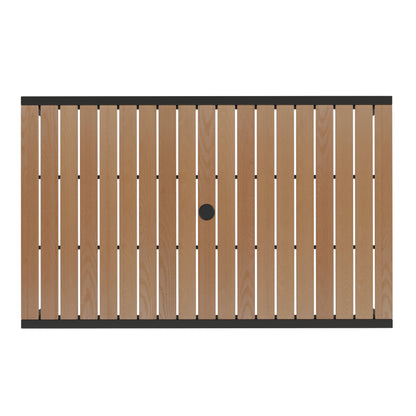 Flash Furniture XU-DG-304860364-GG Indoor/Outdoor 30" x 48" Black Steel Framed Faux Teak Patio Table with 4 Chairs - View 10