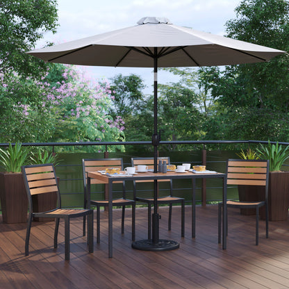 Flash Furniture XU-DG-304860364-UB19BGY-GG Faux Teak 30" x 48" Patio Table, 4 Chairs & Gray 9FT Patio Umbrella with Base - View 2