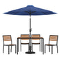 Flash Furniture XU-DG-304860364-UB19BNV-GG Faux Teak 30" x 48" Patio Table, 4 Chairs & Navy 9FT Patio Umbrella with Base - Main view