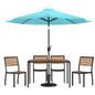 Flash Furniture XU-DG-304860364-UB19BTL-GG Faux Teak 30" x 48" Patio Table, 4 Chairs & Teal 9FT Patio Umbrella with Base - Main view