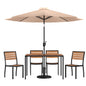 Flash Furniture XU-DG-304860364-UB19BTN-GG Faux Teak 30" x 48" Patio Table, 4 Chairs & Tan 9FT Patio Umbrella with Base - Main view