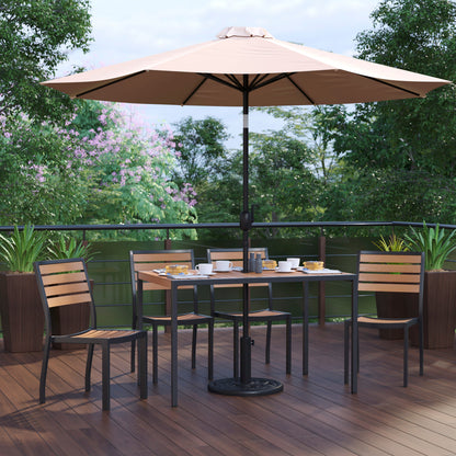 Flash Furniture XU-DG-304860364-UB19BTN-GG Faux Teak 30" x 48" Patio Table, 4 Chairs & Tan 9FT Patio Umbrella with Base - View 2