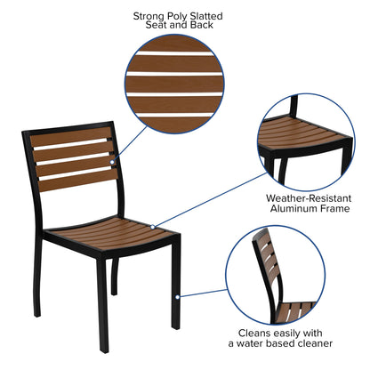 Flash Furniture XU-DG-304860364-UB19BTN-GG Faux Teak 30" x 48" Patio Table, 4 Chairs & Tan 9FT Patio Umbrella with Base - View 4