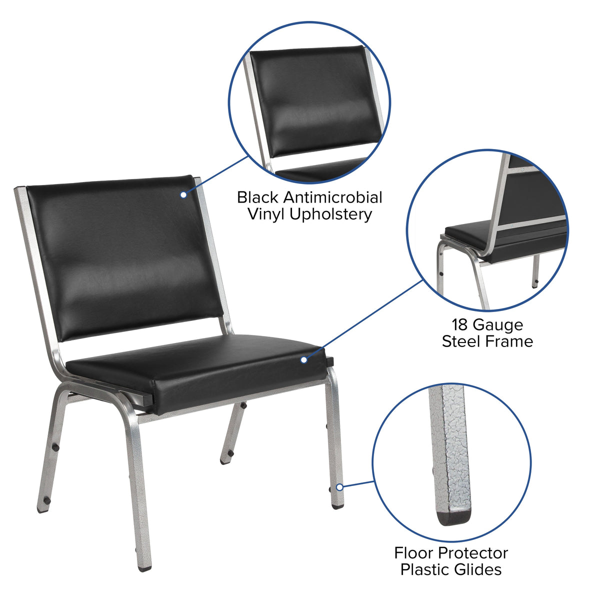 Flash Furniture XU-DG-60442-660-1-BV-GG 950 lb. Rated Black Antimicrobial Vinyl Bariatric Medical Reception Chair - View 3