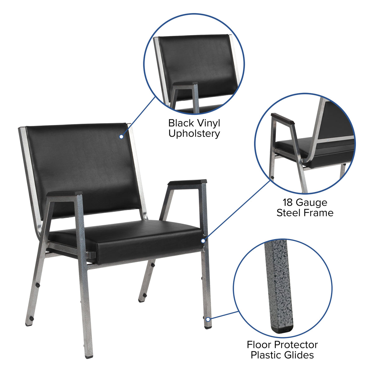 Flash Furniture XU-DG-60443-670-1-BK-VY-GG 1000 lb. Rated Black Antimicrobial Vinyl Bariatric Medical Reception Arm Chair - View 3