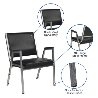 Flash Furniture XU-DG-60443-670-1-BK-VY-GG 1000 lb. Rated Black Antimicrobial Vinyl Bariatric Medical Reception Arm Chair - View 3