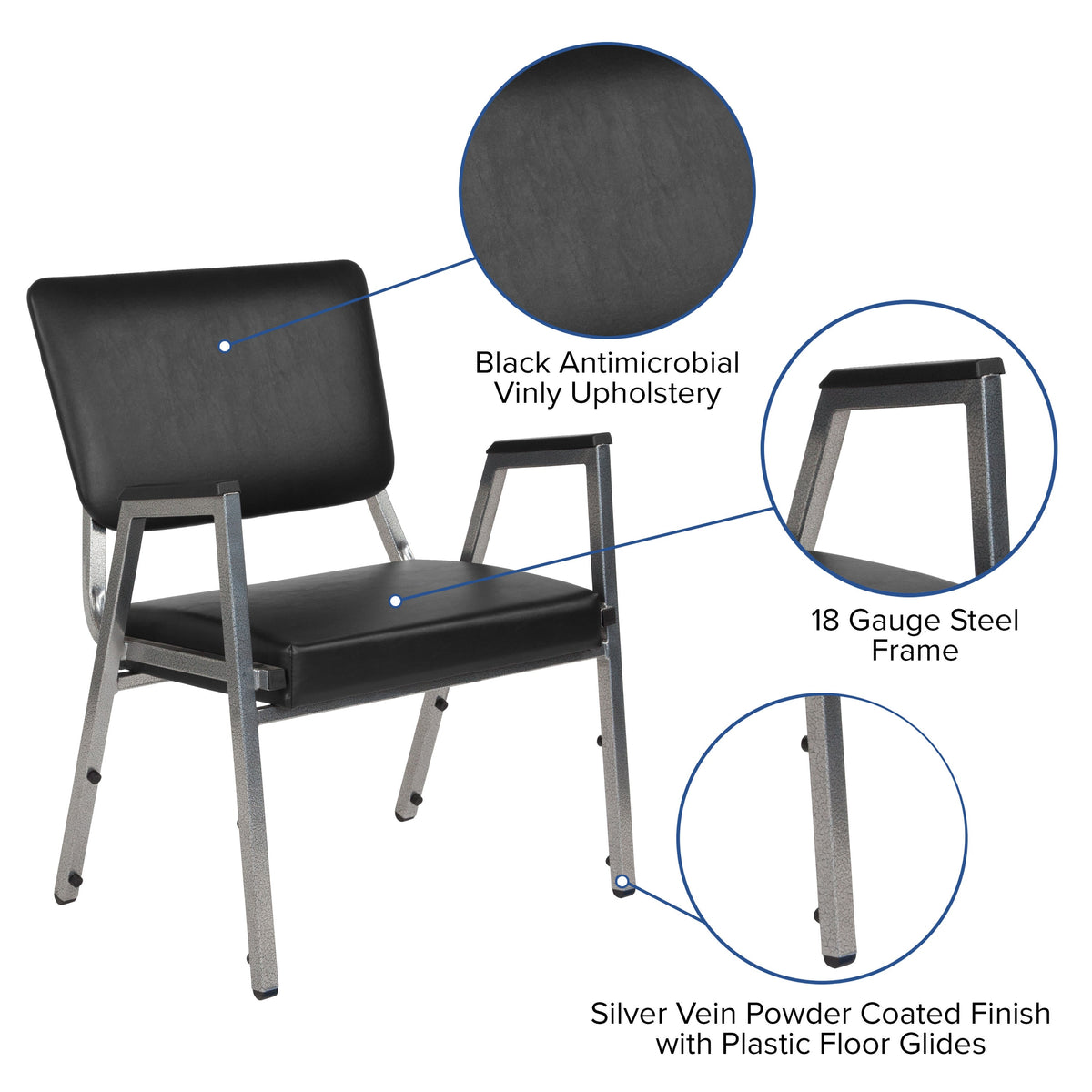 Flash Furniture XU-DG-60443-670-2-BV-GG 1000 lb. Rated Black Antimicrobial Vinyl Bariatric Medical Reception Arm Chair - View 3