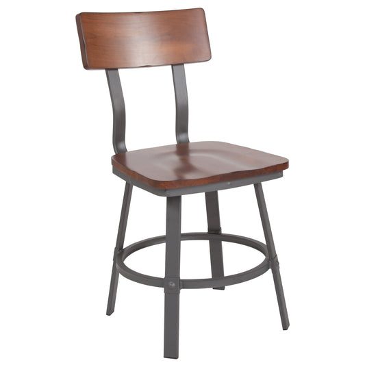 Flash Furniture XU-DG-60582-GG Rustic Walnut Restaurant Chair with Wood Seat & Back and Gray Powder Coat Frame - Main view