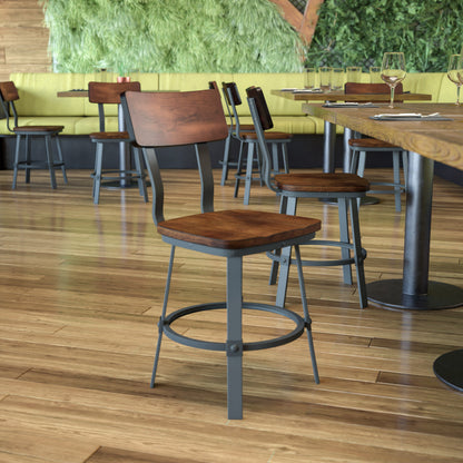 Flash Furniture XU-DG-60582-GG Rustic Walnut Restaurant Chair with Wood Seat & Back and Gray Powder Coat Frame - View 2
