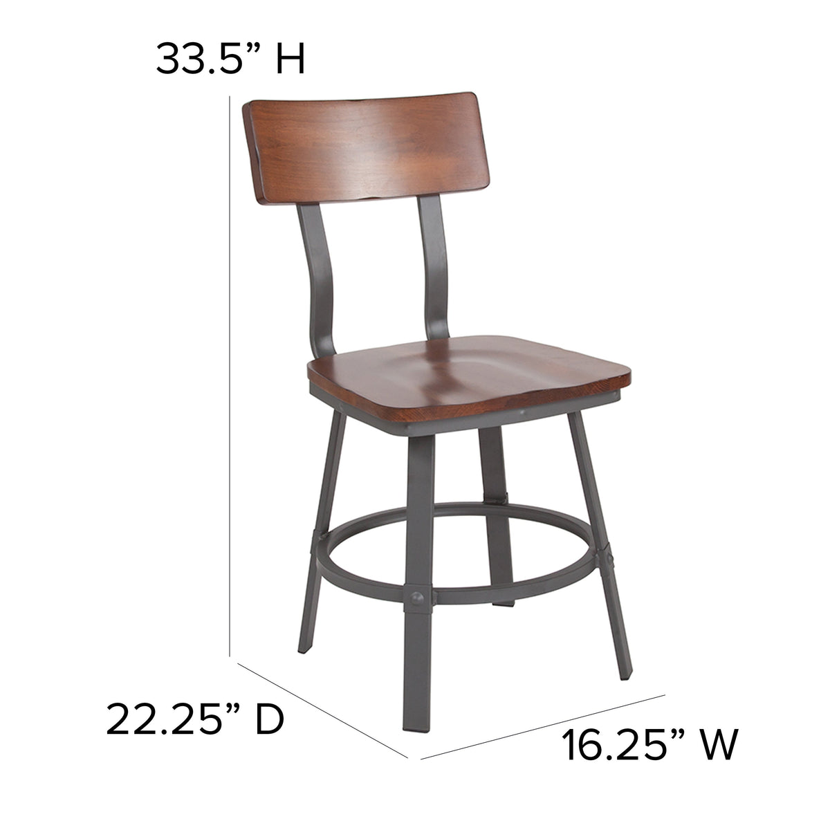 Flash Furniture XU-DG-60582-GG Rustic Walnut Restaurant Chair with Wood Seat & Back and Gray Powder Coat Frame - View 4