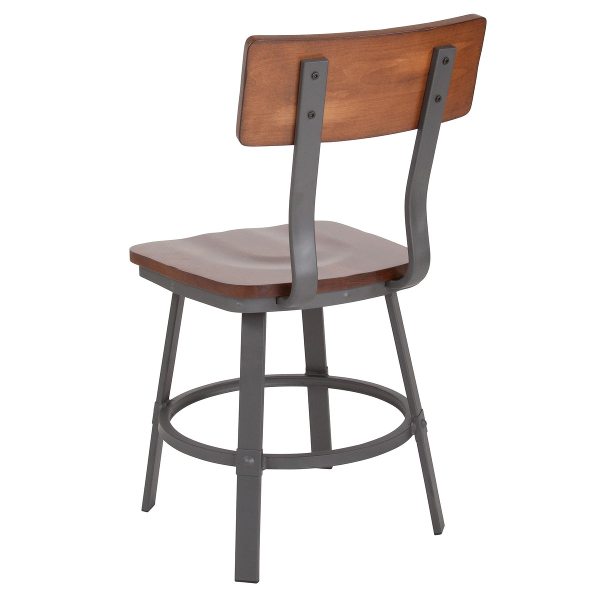 Flash Furniture XU-DG-60582-GG Rustic Walnut Restaurant Chair with Wood Seat & Back and Gray Powder Coat Frame - View 5