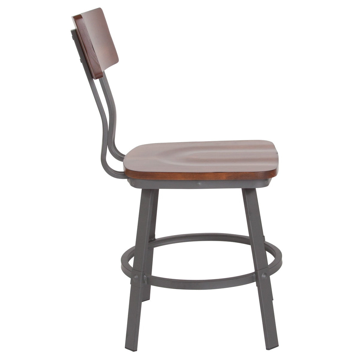 Flash Furniture XU-DG-60582-GG Rustic Walnut Restaurant Chair with Wood Seat & Back and Gray Powder Coat Frame - View 7