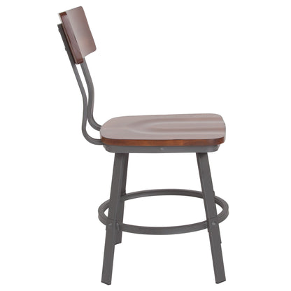 Flash Furniture XU-DG-60582-GG Rustic Walnut Restaurant Chair with Wood Seat & Back and Gray Powder Coat Frame - View 7