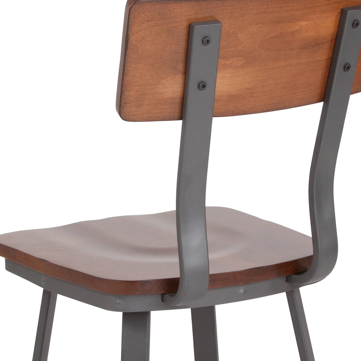 Flash Furniture XU-DG-60582-GG Rustic Walnut Restaurant Chair with Wood Seat & Back and Gray Powder Coat Frame - View 9