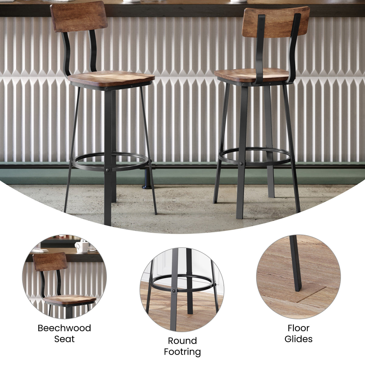 Flash Furniture XU-DG-60582B-ANTCPR-GG Ant Copper Restaurant Barstool with Wood Seat & Back & Gray Powder Coat Frame (Antique Copper) - View 3
