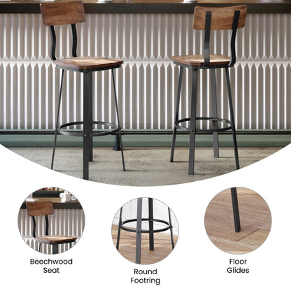 Flash Furniture XU-DG-60582B-ANTCPR-GG Ant Copper Restaurant Barstool with Wood Seat & Back & Gray Powder Coat Frame (Antique Copper) - View 3