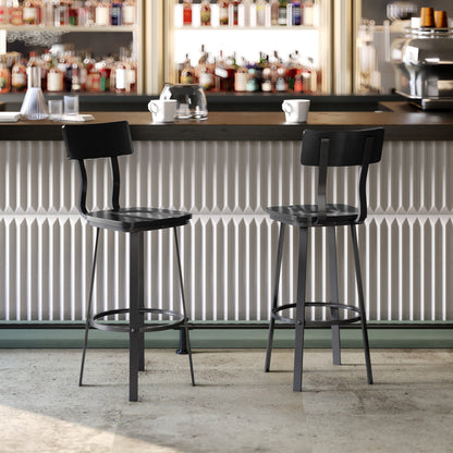 Flash Furniture XU-DG-60582B-BLK-GG Black Restaurant Barstool with Wood Seat & Back & Black Powder Coat Frame - View 2