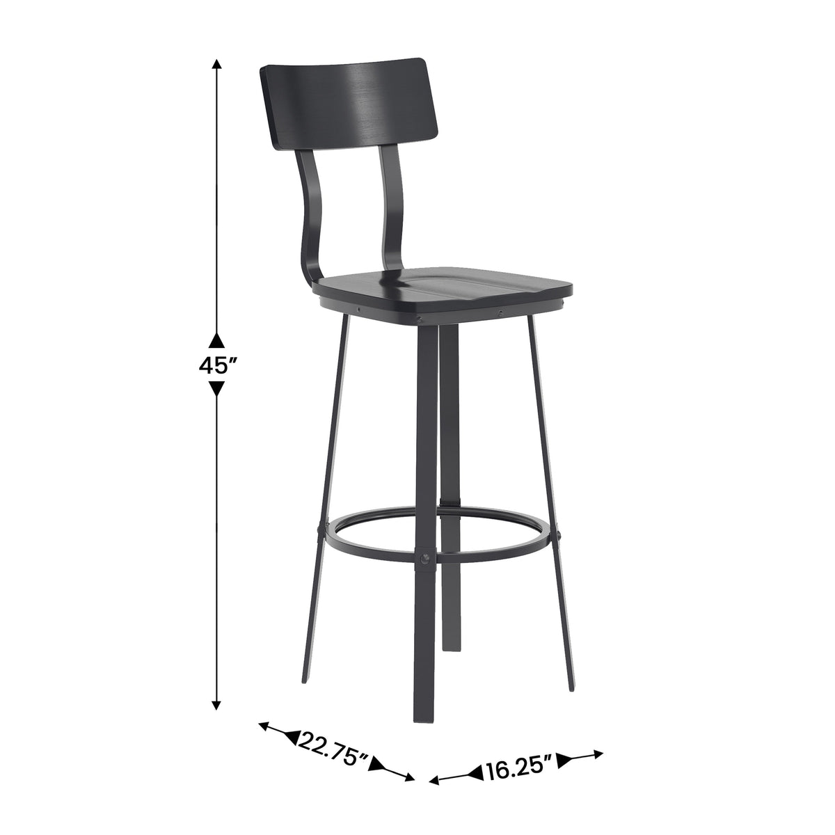 Flash Furniture XU-DG-60582B-BLK-GG Black Restaurant Barstool with Wood Seat & Back & Black Powder Coat Frame - View 4