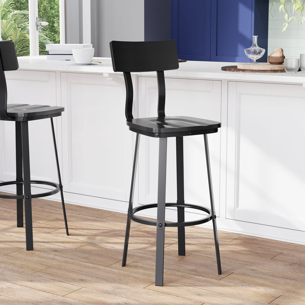 Flash Furniture XU-DG-60582B-BLK-GG Black Restaurant Barstool with Wood Seat & Back & Black Powder Coat Frame - View 5
