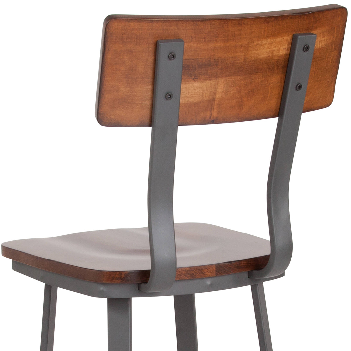 Flash Furniture XU-DG-60582B-GG Rustic Walnut Restaurant Barstool with Wood Seat & Back & Gray Powder Coat Frame - View 6
