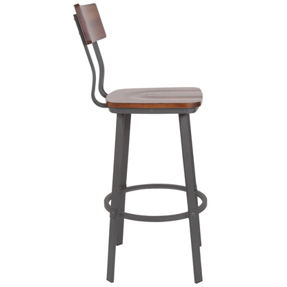 Flash Furniture XU-DG-60582B-GG Rustic Walnut Restaurant Barstool with Wood Seat & Back & Gray Powder Coat Frame - View 7