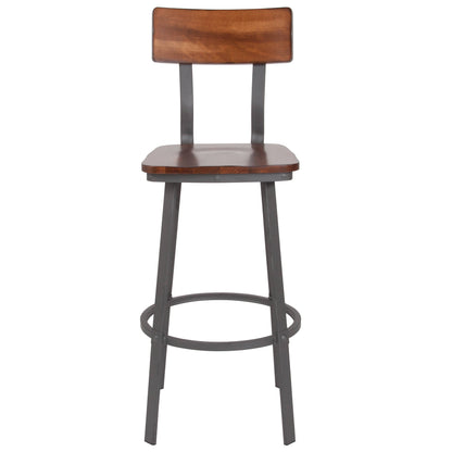 Flash Furniture XU-DG-60582B-GG Rustic Walnut Restaurant Barstool with Wood Seat & Back & Gray Powder Coat Frame - View 8