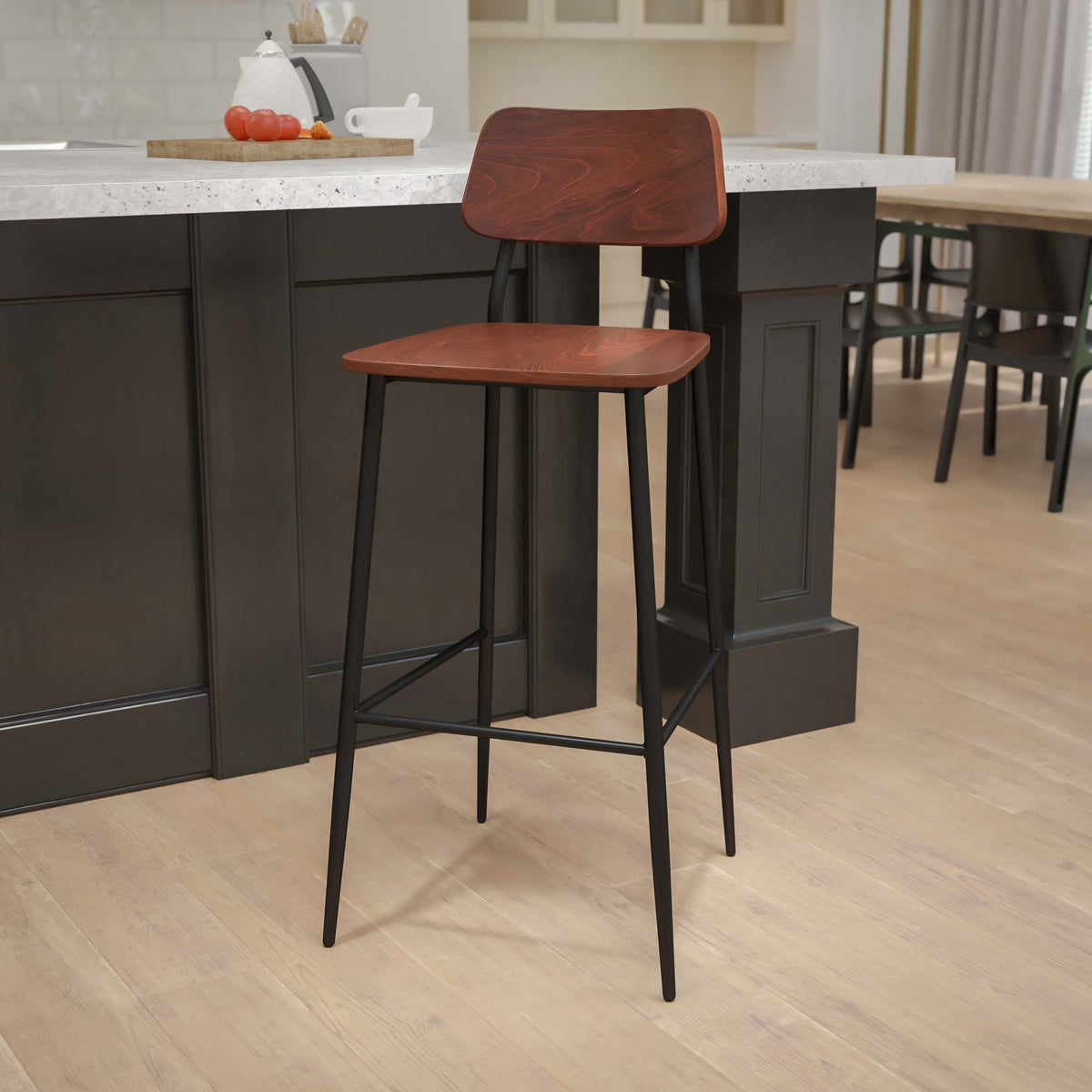 Flash Furniture XU-DG-60725B-GG Industrial Barstool with Gunmetal Steel Frame and Rustic Wood Seat - View 2