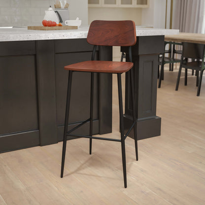 Flash Furniture XU-DG-60725B-GG Industrial Barstool with Gunmetal Steel Frame and Rustic Wood Seat - View 2