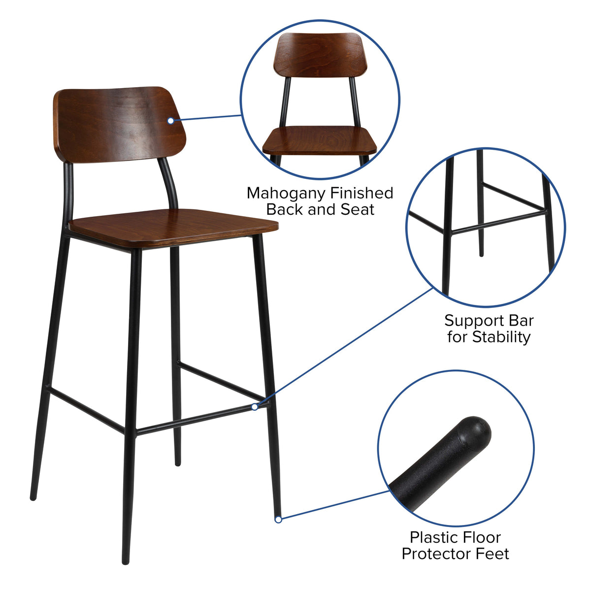 Flash Furniture XU-DG-60725B-GG Industrial Barstool with Gunmetal Steel Frame and Rustic Wood Seat - View 3
