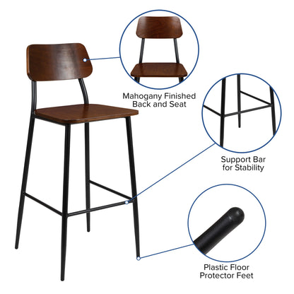 Flash Furniture XU-DG-60725B-GG Industrial Barstool with Gunmetal Steel Frame and Rustic Wood Seat - View 3