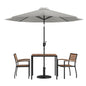 Flash Furniture XU-DG-810060062-UB19BGY-GG 35" Square Faux Teak Patio Table, 2 Chairs and Gray 9FT Patio Umbrella with Base - Main view