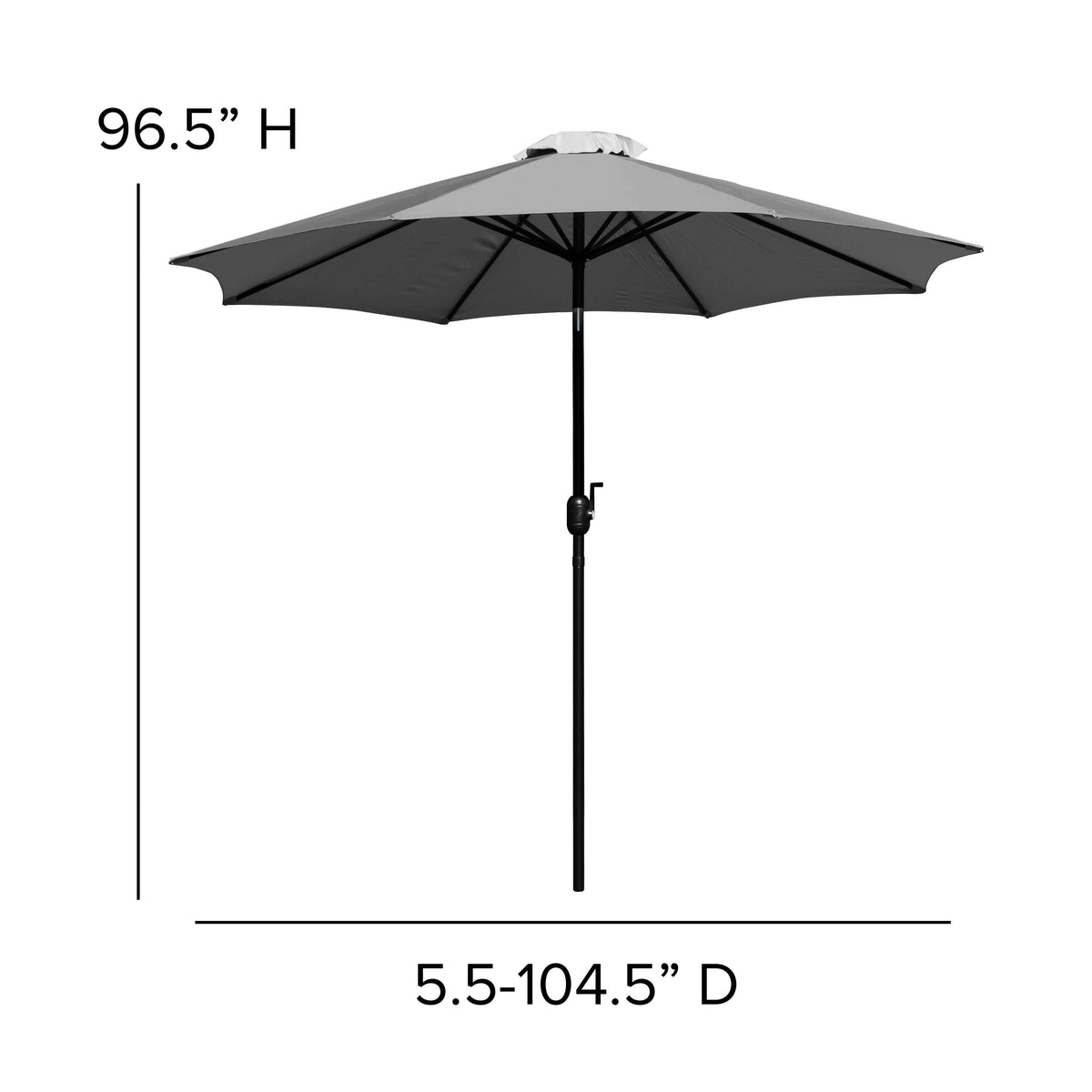 Flash Furniture XU-DG-810060062-UB19BGY-GG 35" Square Faux Teak Patio Table, 2 Chairs and Gray 9FT Patio Umbrella with Base - View 9