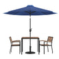 Flash Furniture XU-DG-810060062-UB19BNV-GG 35" Square Faux Teak Patio Table, 2 Chairs and Navy 9FT Patio Umbrella with Base - Main view