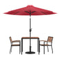 Flash Furniture XU-DG-810060062-UB19BRD-GG 35" Square Faux Teak Patio Table, 2 Chairs and Red 9FT Patio Umbrella with Base - Main view