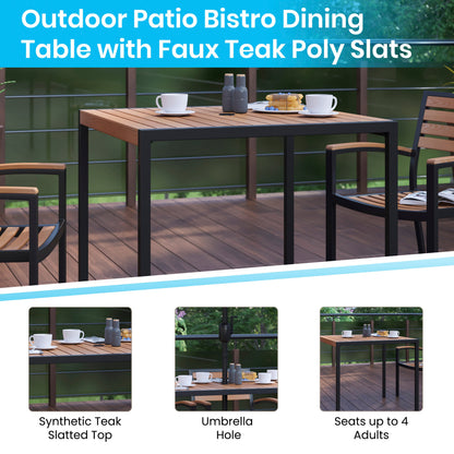 Flash Furniture XU-DG-810060064-GG Black Steel Framed 36" Square Faux Teak Table with Umbrella Hole & 4 Club Chairs - View 3