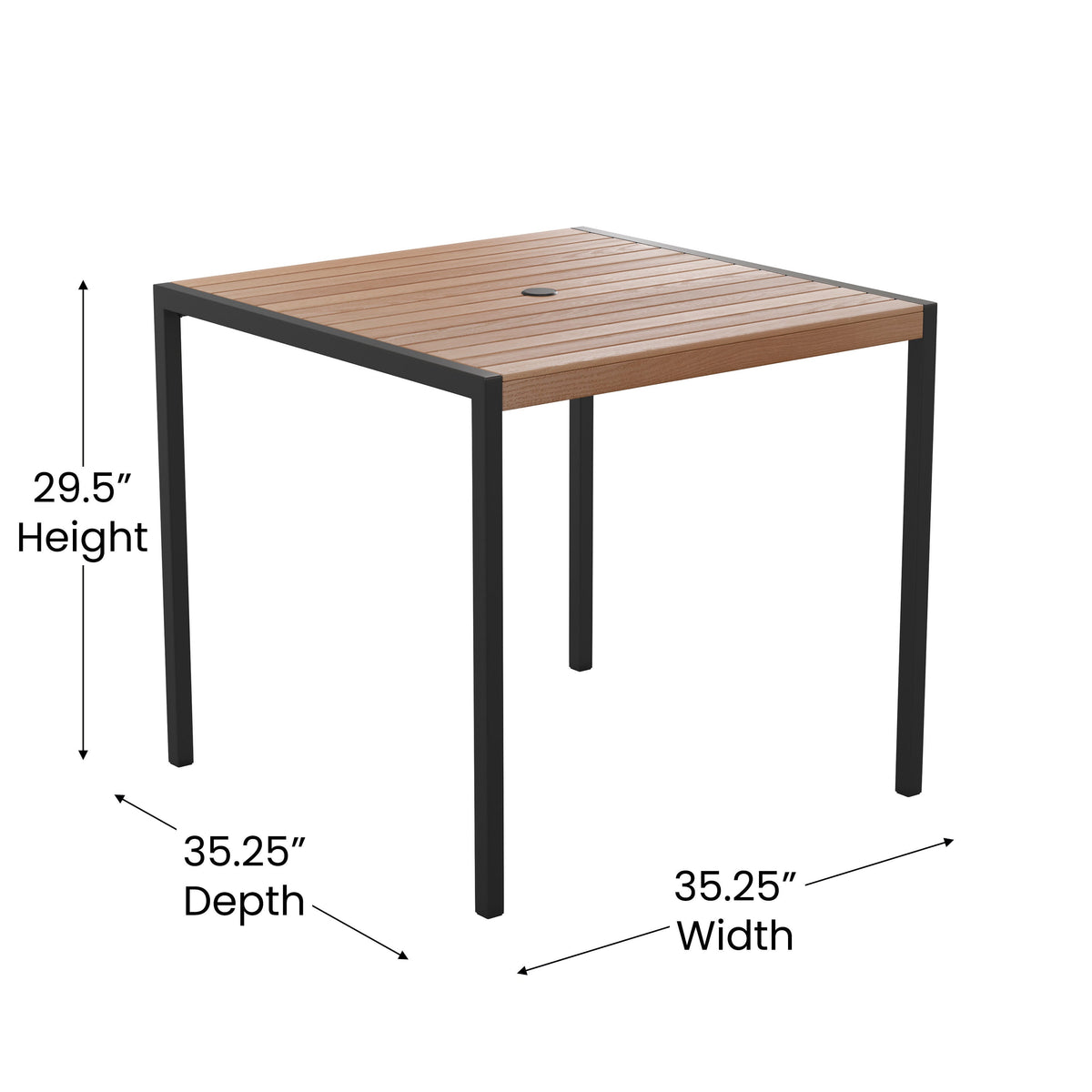 Flash Furniture XU-DG-810060064-GG Black Steel Framed 36" Square Faux Teak Table with Umbrella Hole & 4 Club Chairs - View 5
