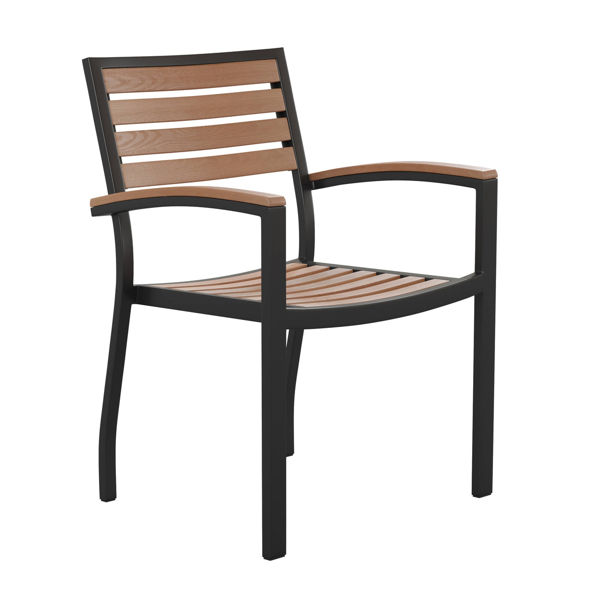 Flash Furniture XU-DG-810060064-GG Black Steel Framed 36" Square Faux Teak Table with Umbrella Hole & 4 Club Chairs - View 8