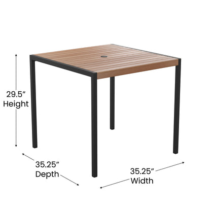 Flash Furniture XU-DG-810060064-UB19BGY-GG 35" Square Faux Teak Patio Table, 4 Chairs and Gray 9FT Patio Umbrella with Base - View 7