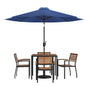 Flash Furniture XU-DG-810060064-UB19BNV-GG 35" Square Faux Teak Patio Table, 4 Chairs and Navy 9FT Patio Umbrella with Base - Main view