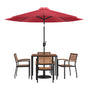 Flash Furniture XU-DG-810060064-UB19BRD-GG 35" Square Faux Teak Patio Table, 4 Chairs and Red 9FT Patio Umbrella with Base - Main view