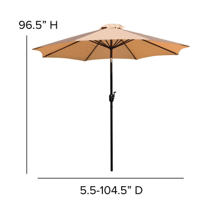 Flash Furniture XU-DG-810060064-UB19BTN-GG 35" Square Faux Teak Patio Table, 4 Chairs and Tan 9FT Patio Umbrella with Base - View 9