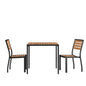 Flash Furniture XU-DG-810060362-GG Black Indoor/Outdoor 35" Square Faux Teak Table with 2 Club Chairs with Arms - Main view